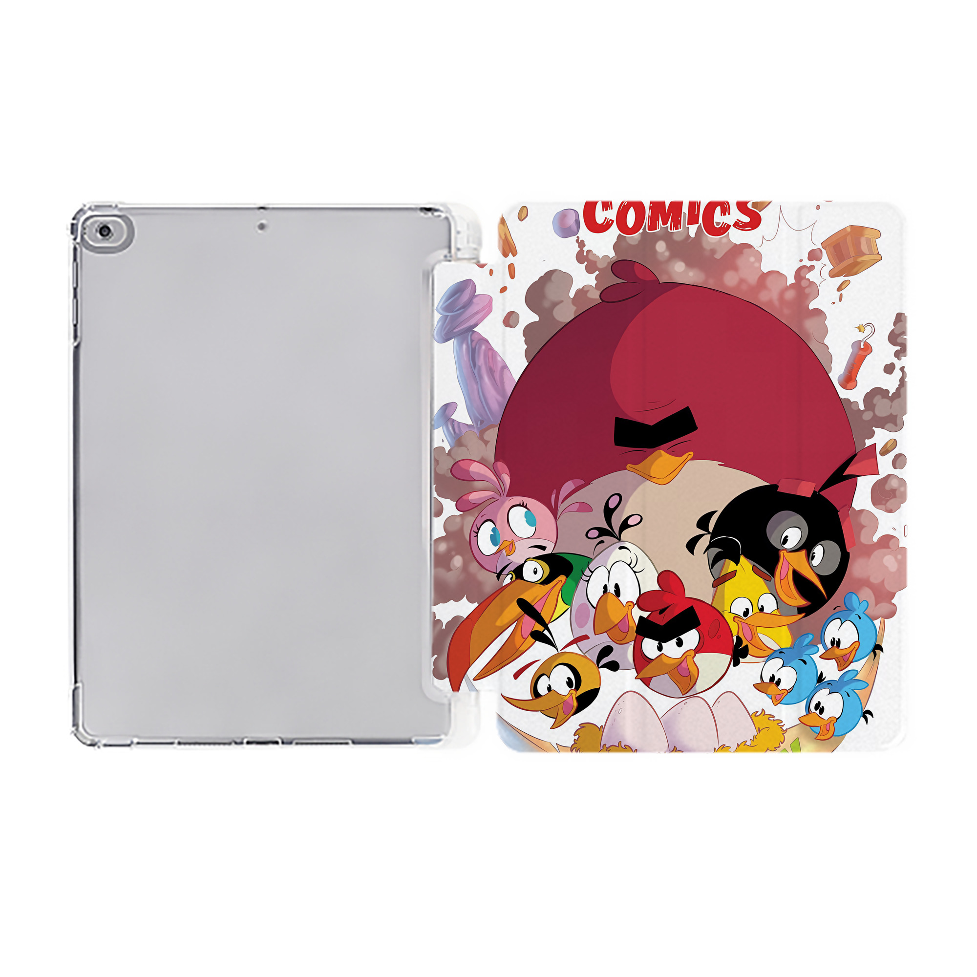 （画像用） Angry Birds アングリーバード IPad ケース ペン収納付き 三つ折りスタンド PUレザー×シリコン 対応機種9.5/10.5/10.9インチ